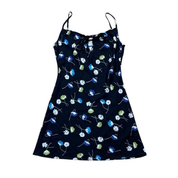 90s Y2K Vintage Black Floral Mini Dress Peek A Boo Scoop Neck M Collection Small - Picture 1 of 6